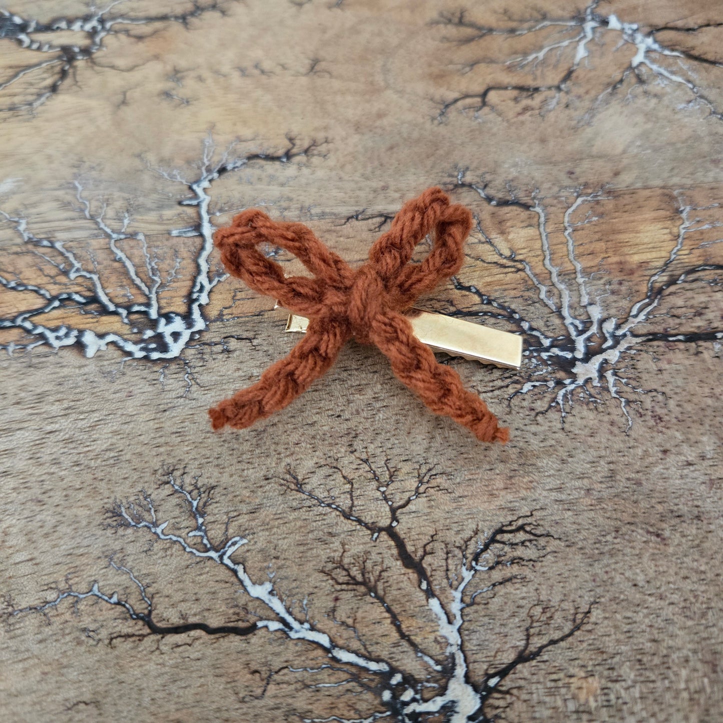 Crocheted Orange Bow Clip